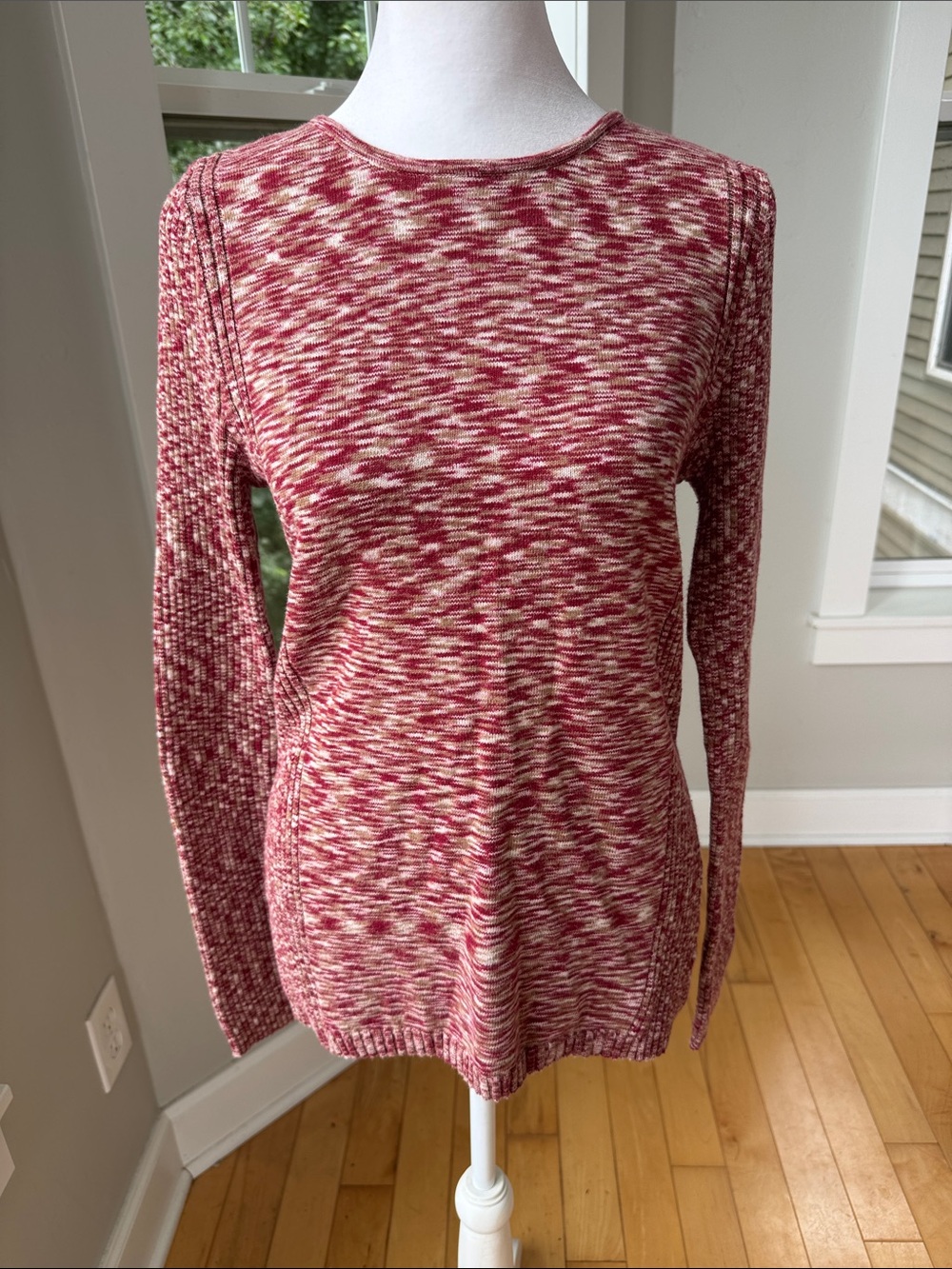 Vintage Y2K Relativity Red Tan Cream Spacedye Knit Crewneck Sz Small